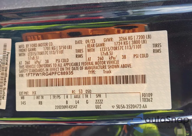 1FTFW1RG4PFC88935: 42026237