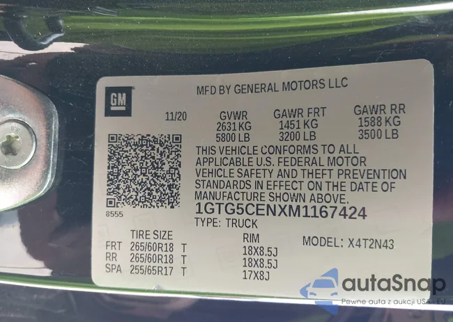 1GTG5CENXM1167424: 42030128