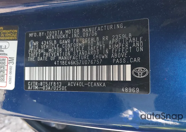 4T1BE46K57U076757: 42029484