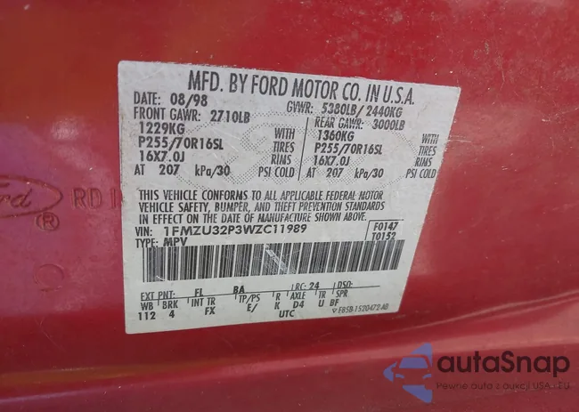 1FMZU32P3WZC11989: 42032386