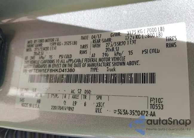 1FTEW1EF8HKD41380: 42031495