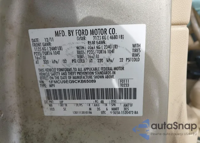 1FMCU9EG9CKB65089: 42032862