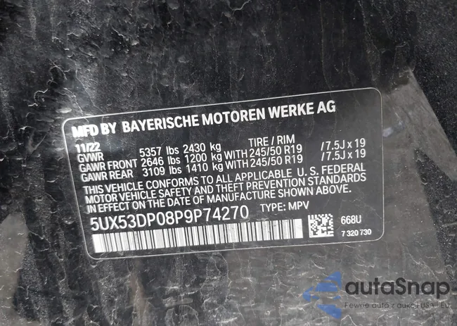 5UX53DP08P9P74270: 42032688