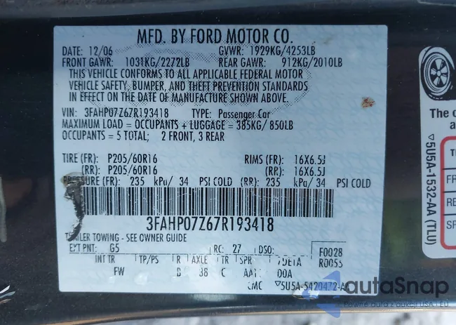 3FAHP07Z67R193418: 42032784