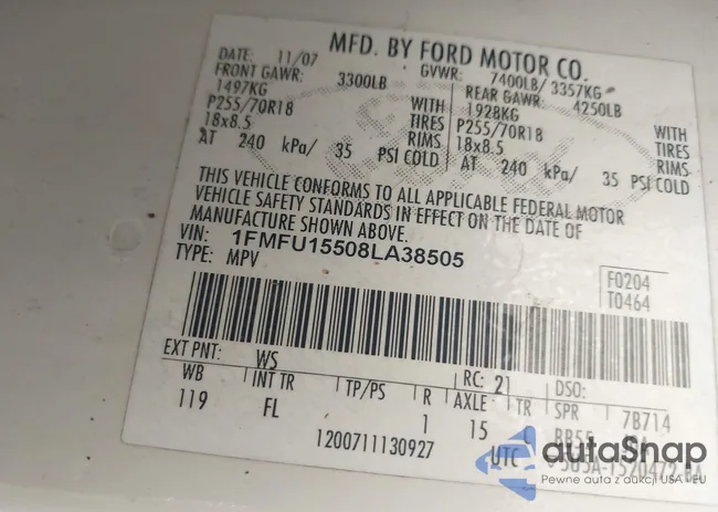 1FMFU15508LA38505: 42034023