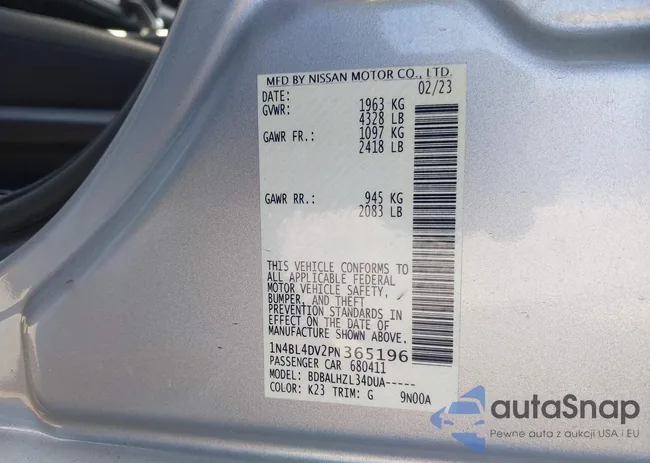 1N4BL4DV2PN365196: 42034031