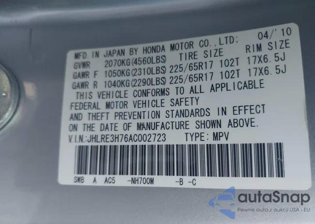 JHLRE3H76AC002723: 42033726