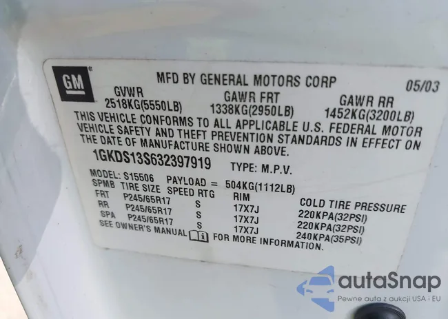 1GKDS13S632397919: 42035397