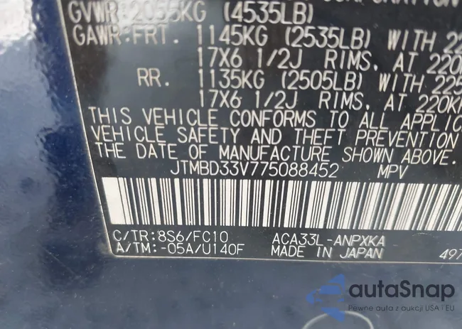 JTMBD33V775088452: 42036282