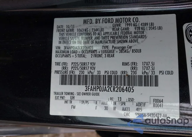 3FAHP0JA2CR206405: 42040857