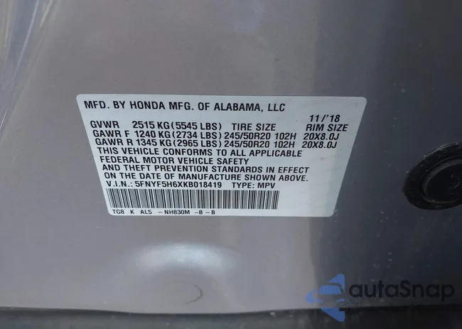 5FNYF5H6XKB018419: 42041054