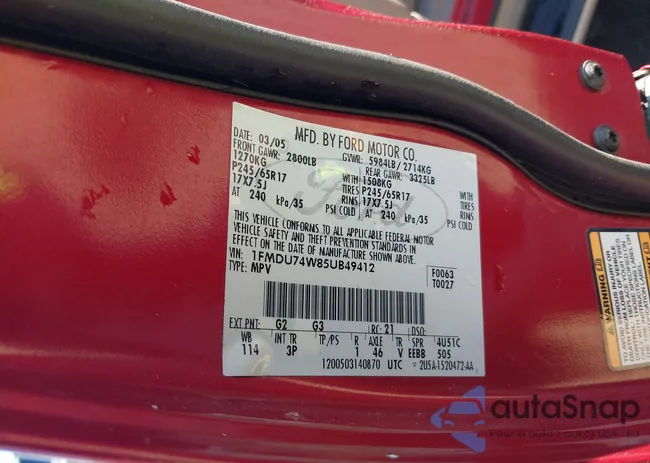 1FMDU74W85UB49412: 42041844