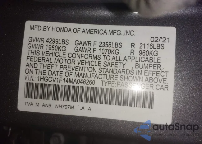 1HGCV1F14MA046260: 42042470