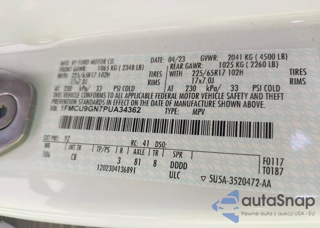 1FMCU9GN7PUA34362: 42045523