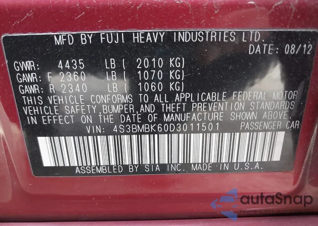 4S3BMBK60D3011501: 42047861