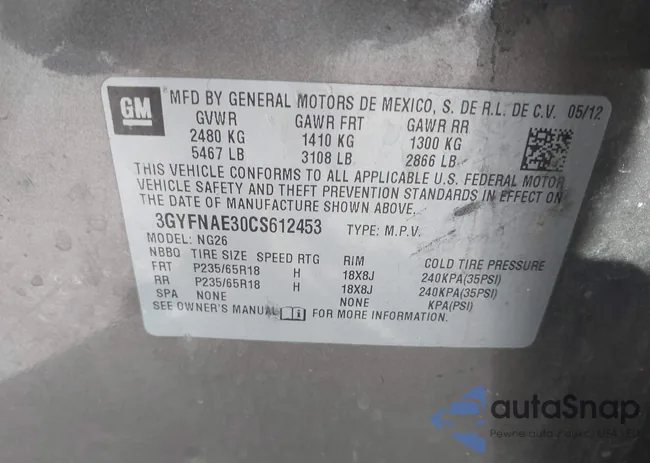 3GYFNAE30CS612453: 42048235