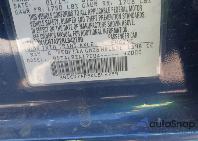 3N1CN7AP2KL842799: 42051006