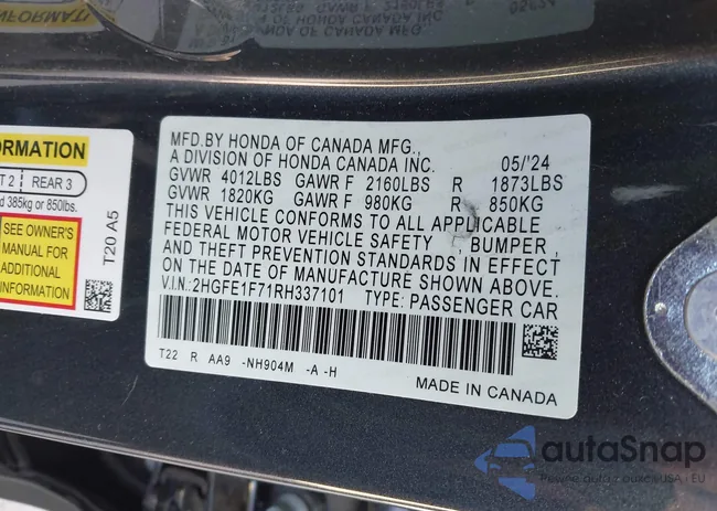 2HGFE1F71RH337101: 42051729