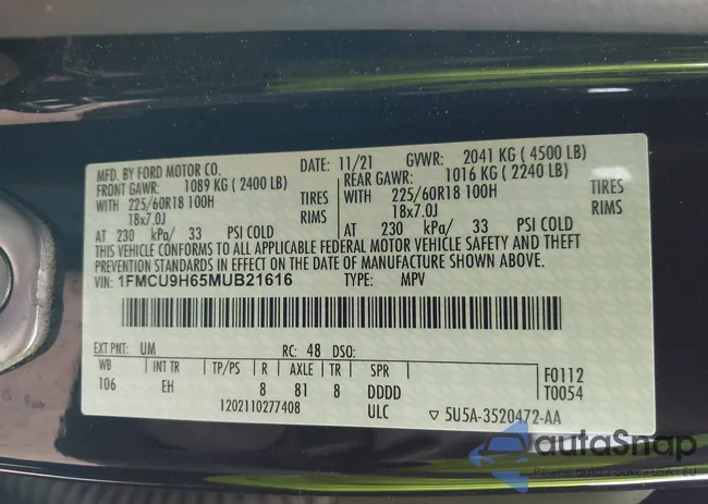 1FMCU9H65MUB21616: 42053995