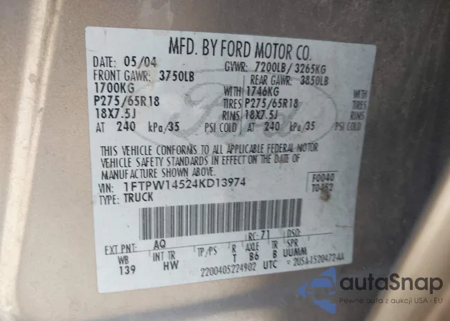 1FTPW14524KD13974: 42054083