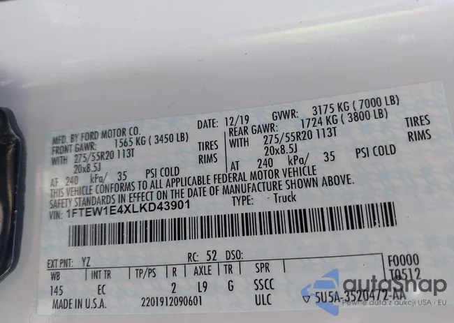 1FTEW1E4XLKD43901: 42053417