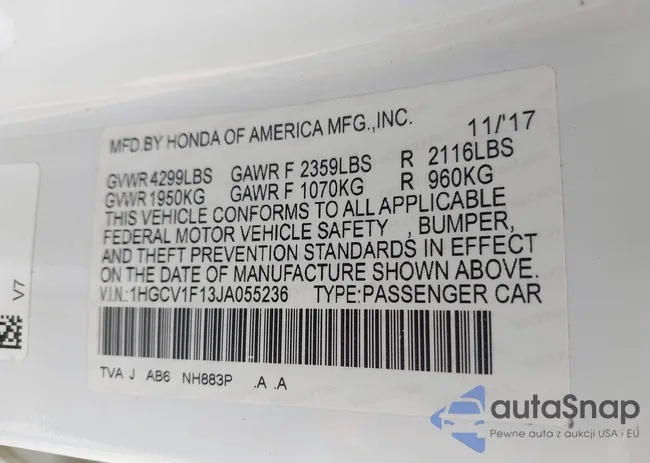 1HGCV1F13JA055236: 42053743