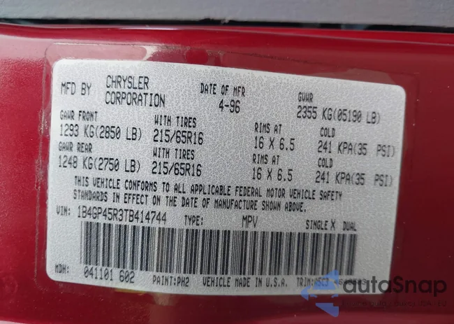 1B4GP45R3TB414744: 42055494