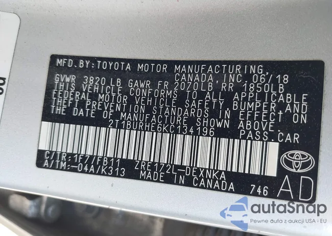 2T1BURHE6KC134196: 42061079