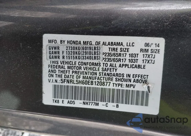 5FNRL5H60EB120877: 42061130