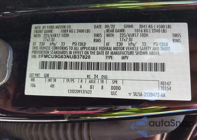 1FMCU9G63NUB37820: 42064069