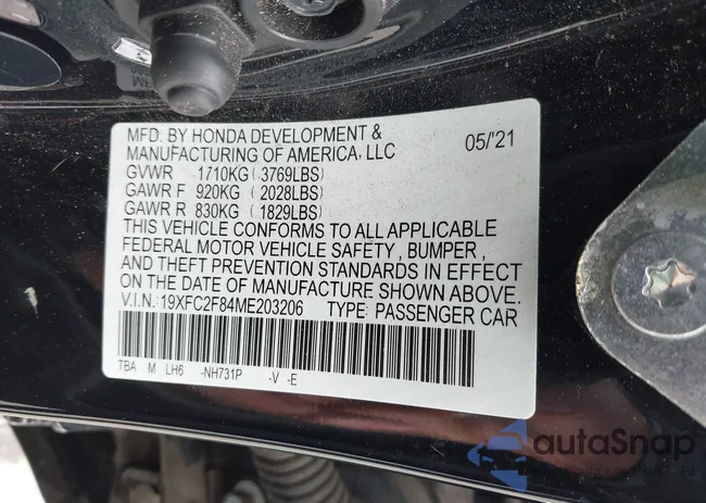 19XFC2F84ME203206: 42063349