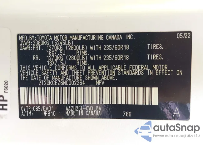 2T2GKCEZ6NC002264: 42063653