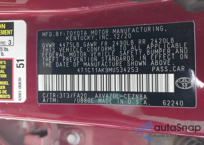 4T1C11AK9MU534253: 42063669