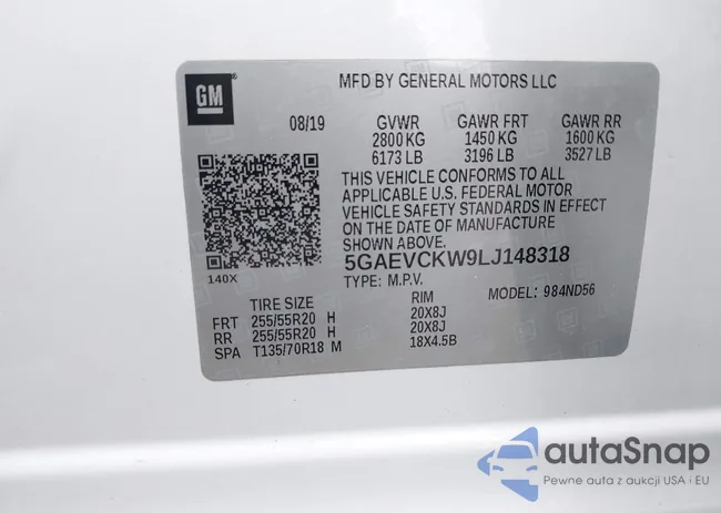 5GAEVCKW9LJ148318: 42065018