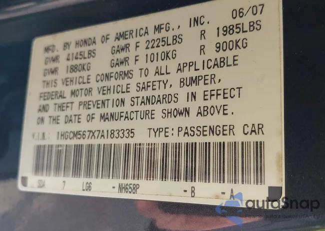 1HGCM567X7A183335: 42065220