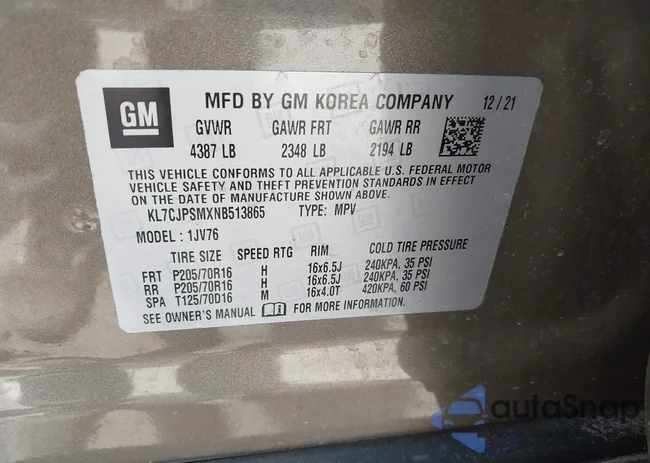 KL7CJPSMXNB513865: 42065911