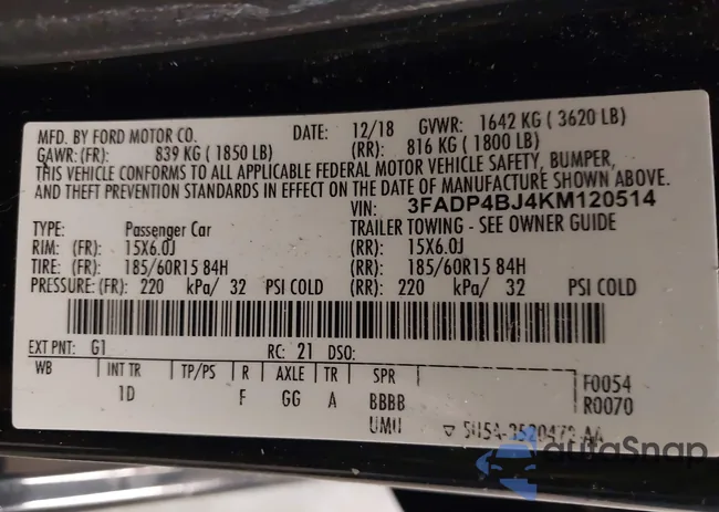 3FADP4BJ4KM120514: 42065714