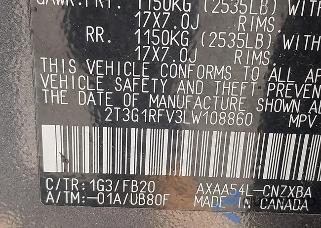 2T3G1RFV3LW108860: 42068995