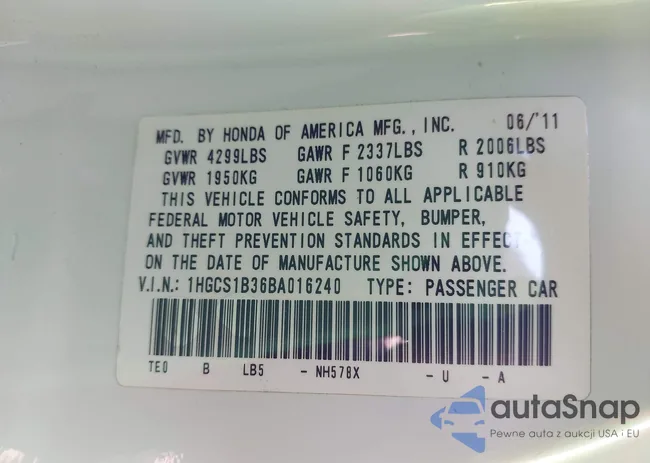 1HGCS1B36BA016240: 42068349