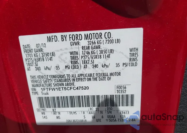 1FTFW1ET5CFC47520: 42070017