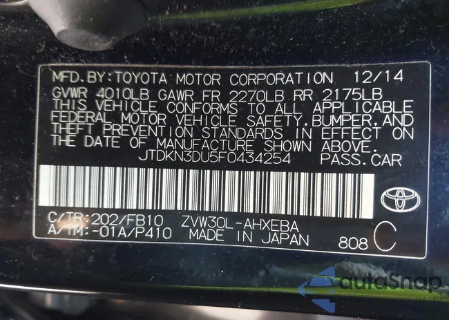 JTDKN3DU5F0434254: 42070019