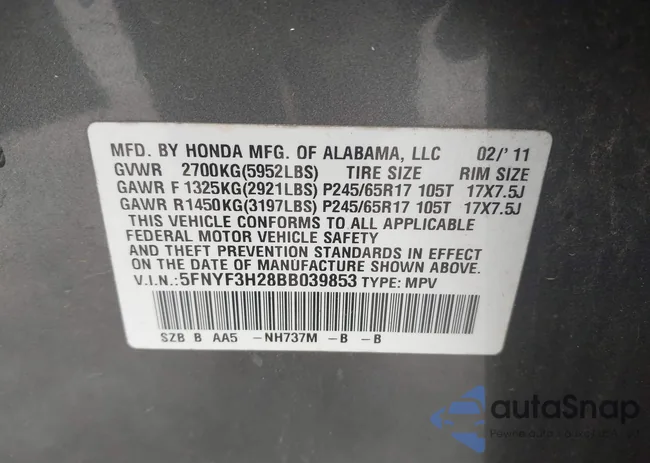 5FNYF3H28BB039853: 42070251