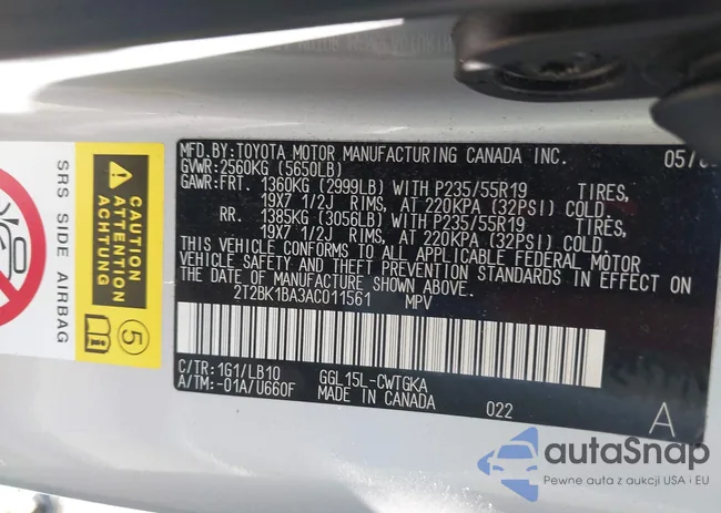 2T2BK1BA3AC011561: 42069552