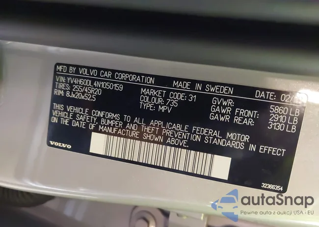 YV4H60DL4N1050159: 42070397