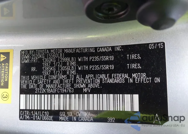 2T2ZK1BA0FC194763: 42070629