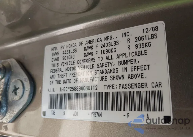 1HGCP25889A080112: 42071686