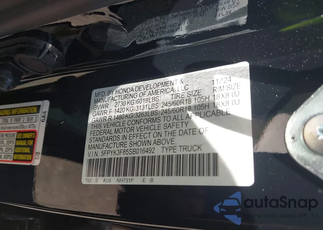 5FPYK3F85SB016492: 42071715