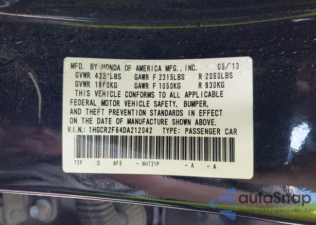 1HGCR2F84DA212042: 42072678