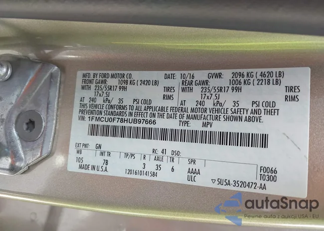 1FMCU0F78HUB97666: 42072893