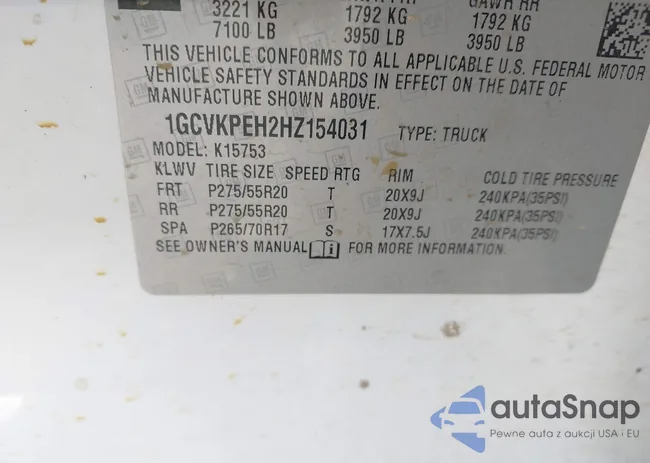 1GCVKPEH2HZ154031: 42072420